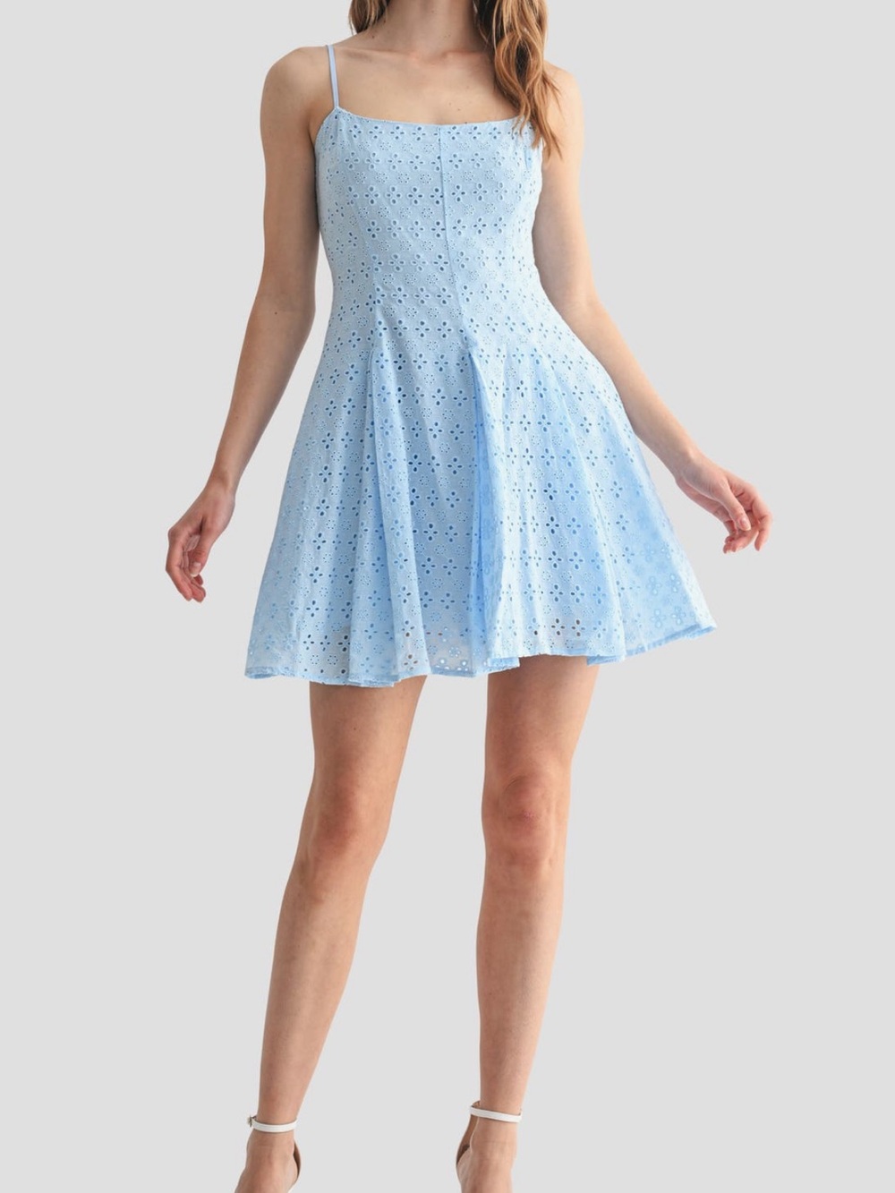 All in Favor Light Blue Eyelet Spaghetti-Strap Mini Dress Coquette